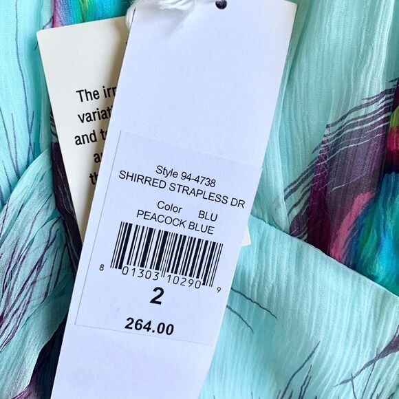 NWT Nanette Lepore Peacock Shirred Strapless Dress Size 2 - Picture 7 of 8